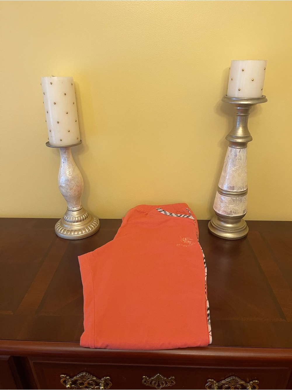 Girls pre-owned/loved Burberry coral Leggings with Check Trim